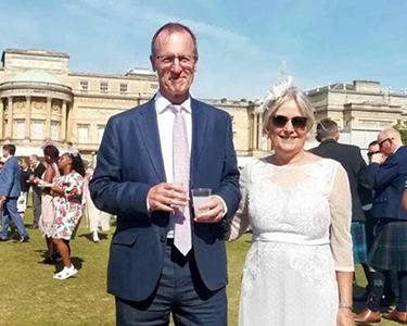 Sandra and Bill at HM King's Garden Party